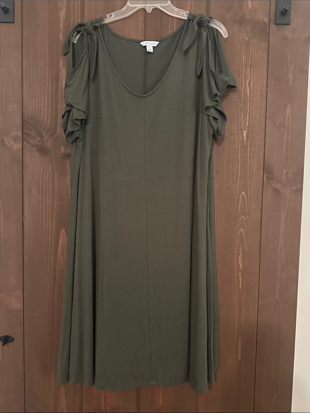 Cold-Shoulder Olive Midi Dress with Tie Straps
